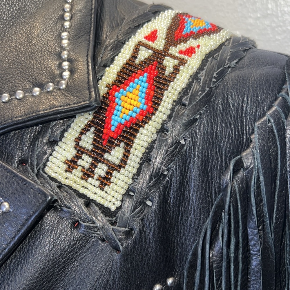 Western World by Shaf NWT Vintage Biker Black Fringe Koto Leather Jacket - Picture 11 of 12